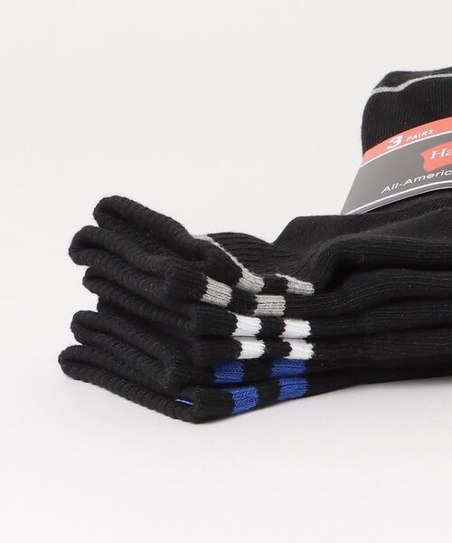 HANES（ヘインズ）の「HANES/ヘインズ クォーターレングスラインソックス 3足セット HMSCR202（ソックス/靴下・メンズ・ホワイト/ブラック・M）」の4枚目の写真