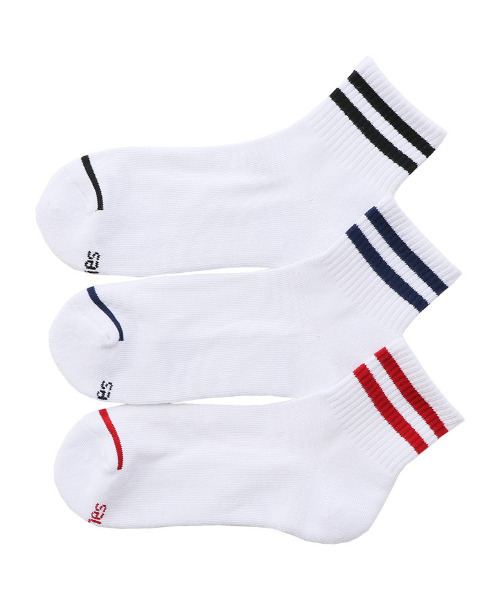 HANES（ヘインズ）の「HANES/ヘインズ クォーターレングスラインソックス 3足セット HMSCR202（ソックス/靴下・メンズ・ホワイト/ブラック・M）」の2枚目の写真