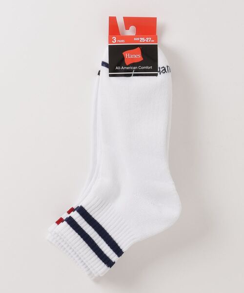 HANES（ヘインズ）の「HANES/ヘインズ クォーターレングスラインソックス 3足セット HMSCR202（ソックス/靴下・メンズ・ホワイト/ブラック・M）」の5枚目の写真