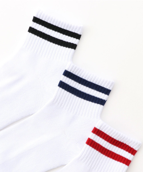 HANES（ヘインズ）の「HANES/ヘインズ クォーターレングスラインソックス 3足セット HMSCR202（ソックス/靴下・メンズ・ホワイト/ブラック・M）」の6枚目の写真