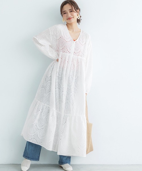 coca(coca)(コカ)の「カットワークガウンワンピース(ワンピース・レディース・ホワイト/ブラック・M/L)」の1枚目の写真