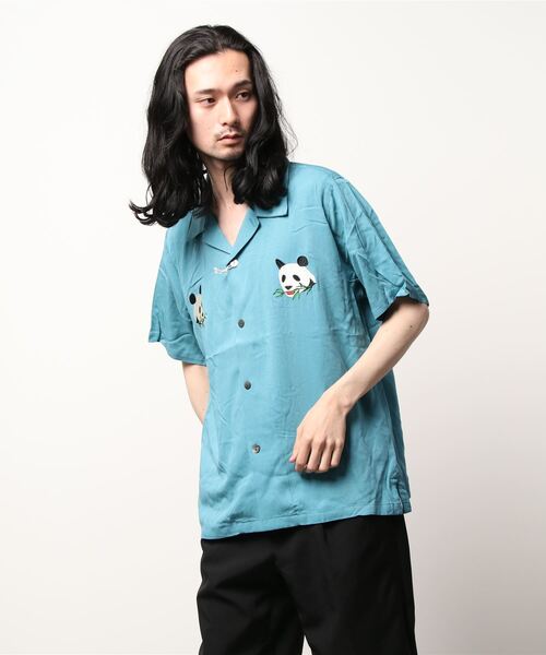 HOUSTON（ヒューストン）の「【HOUSTON】RAYON EMBROIDERY SHIRT(PANDA)（シャツ/ブラウス・メンズ・ブラック/ミント・MEDIUM/LARGE/X-LARGE）」の2枚目の写真