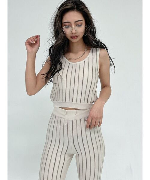 GYDA（ジェイダ）の「【セットアップ着用可】マルチストライプ SHORTニットタンクトップ（ニット/セーター・レディース・ブラック/ベージュ/オフホワイト・FREE）」の2枚目の写真
