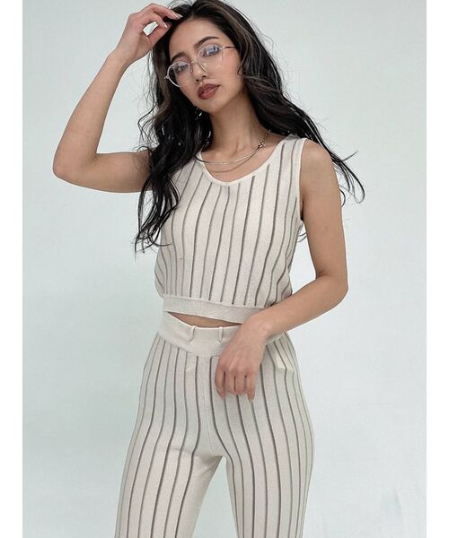 GYDA（ジェイダ）の「【セットアップ着用可】マルチストライプ SHORTニットタンクトップ（ニット/セーター・レディース・ブラック/ベージュ/オフホワイト・FREE）」の4枚目の写真