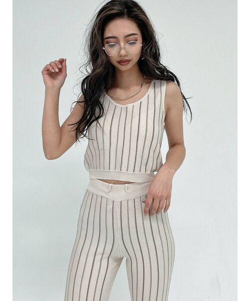 GYDA（ジェイダ）の「【セットアップ着用可】マルチストライプ SHORTニットタンクトップ（ニット/セーター・レディース・ブラック/ベージュ/オフホワイト・FREE）」の5枚目の写真