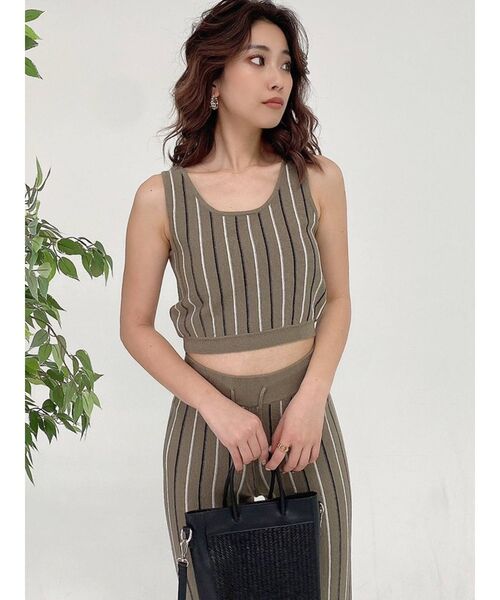 GYDA（ジェイダ）の「【セットアップ着用可】マルチストライプ SHORTニットタンクトップ（ニット/セーター・レディース・ブラック/ベージュ/オフホワイト・FREE）」の21枚目の写真