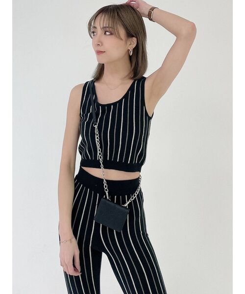 GYDA（ジェイダ）の「【セットアップ着用可】マルチストライプ SHORTニットタンクトップ（ニット/セーター・レディース・ブラック/ベージュ/オフホワイト・FREE）」の15枚目の写真