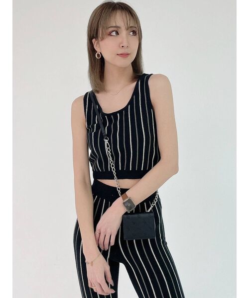 GYDA（ジェイダ）の「【セットアップ着用可】マルチストライプ SHORTニットタンクトップ（ニット/セーター・レディース・ブラック/ベージュ/オフホワイト・FREE）」の16枚目の写真