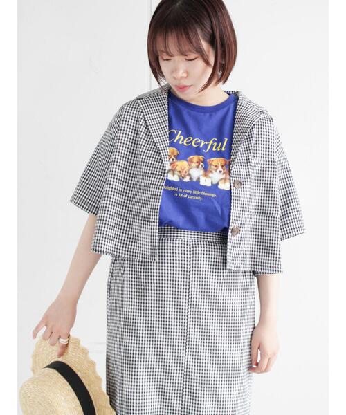 ehka sopo（エヘカソポ）の「ギンガムチェックテーラードカラーシャツ(セットアップ可)（シャツ/ブラウス・レディース・ブラック/ベージュ/グリーン・ﾌﾘ-）」の4枚目の写真