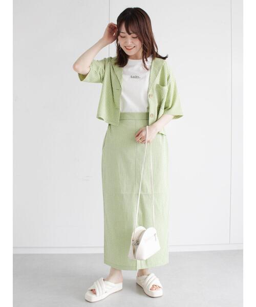 ehka sopo（エヘカソポ）の「ギンガムチェックテーラードカラーシャツ(セットアップ可)（シャツ/ブラウス・レディース・ブラック/ベージュ/グリーン・ﾌﾘ-）」の5枚目の写真