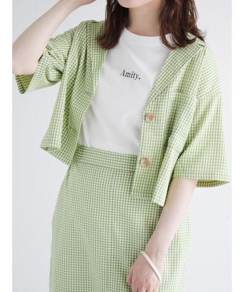 ehka sopo（エヘカソポ）の「ギンガムチェックテーラードカラーシャツ(セットアップ可)（シャツ/ブラウス・レディース・ブラック/ベージュ/グリーン・ﾌﾘ-）」の10枚目の写真