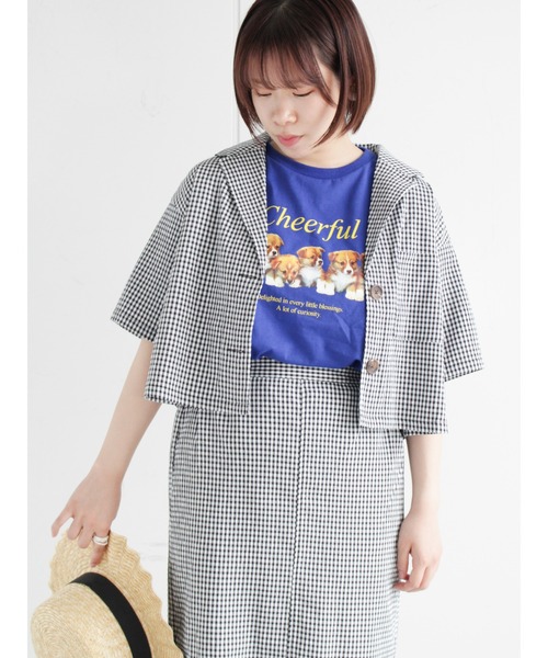 ehka sopo（エヘカソポ）の「ギンガムチェックテーラードカラーシャツ(セットアップ可)（シャツ/ブラウス・レディース・ブラック/ベージュ/グリーン・ﾌﾘ-）」の2枚目の写真