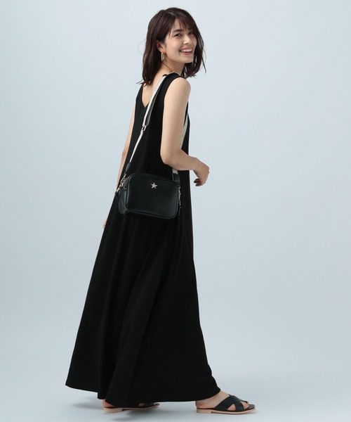 FR2GOLF ストレッチナイロン フレアヘムワンピース ブラック ZOZO限定】SHIPS.me: ヘム フレア ロング ワンピース（ワンピース