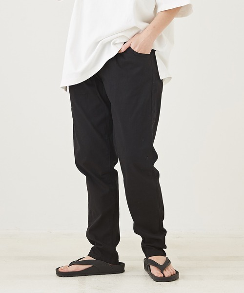 CUBE SUGAR(キューブシュガー)の「WEB限定無地ツイルウエストゴムテーパードパンツ(チノパンツ・レディース・ベージュ/カーキ/ブラック・M/L/LL)」の2枚目の写真