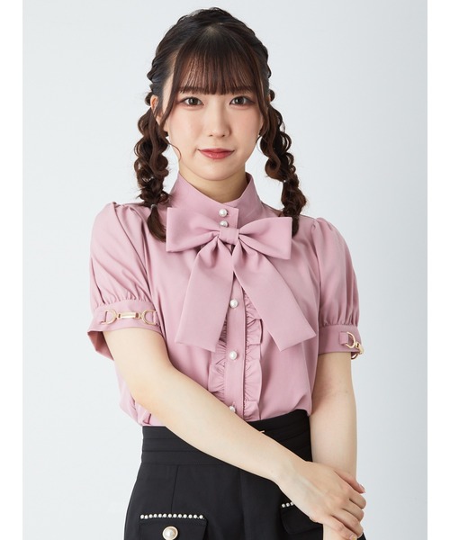 Ank Rouge(アンクルージュ)の「カフスビットリボンBL(シャツ/ブラウス・レディース・ブラック/オフホワイト/ピンク・M)」の3枚目の写真