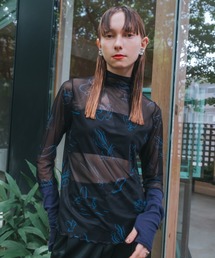 ニットドッキングシアートップス/Knit Docking Sheer Top