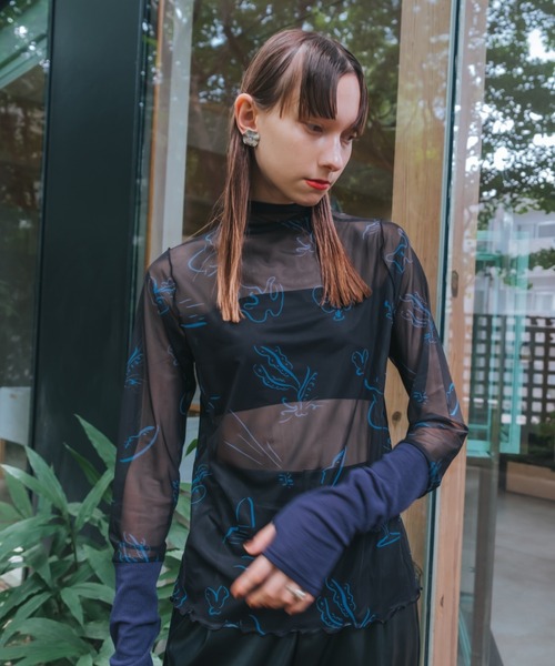 sahara(サハラ)の「ニットドッキングシアートップス/Knit Docking Sheer Top(Tシャツ/カットソー・レディース・ブラック/ベージュ/アイボリー・FREE)」の8枚目の写真