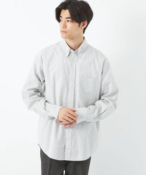 green label relaxing（グリーンレーベルリラクシング）の「FINE BASIC ピンオックス/チェック BIG ボタンダウン シャツ（シャツ/ブラウス・メンズ・ホワイト/ベージュ/ネイビー・S/M/L/XL）」の2枚目の写真