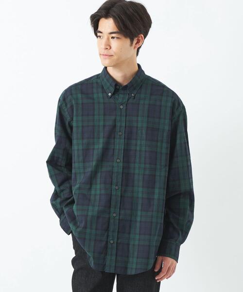 green label relaxing（グリーンレーベルリラクシング）の「FINE BASIC ピンオックス/チェック BIG ボタンダウン シャツ（シャツ/ブラウス・メンズ・ホワイト/ベージュ/ネイビー・S/M/L/XL）」の4枚目の写真