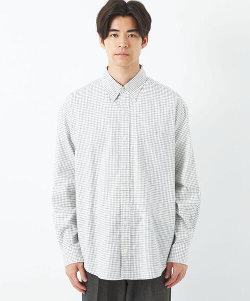 green label relaxing（グリーンレーベルリラクシング）の「FINE BASIC ピンオックス/チェック BIG ボタンダウン シャツ（シャツ/ブラウス・メンズ・ホワイト/ベージュ/ネイビー・S/M/L/XL）」の5枚目の写真