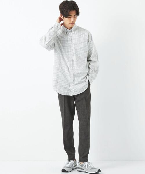 green label relaxing（グリーンレーベルリラクシング）の「FINE BASIC ピンオックス/チェック BIG ボタンダウン シャツ（シャツ/ブラウス・メンズ・ホワイト/ベージュ/ネイビー・S/M/L/XL）」の8枚目の写真