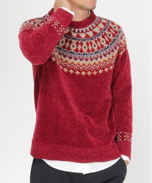 ikka（イッカ）の「球心柄モールクルーニット（ニット/セーター・メンズ・オフホワイト/グレー/ボルドー/ネイビー・S/M/L/XL）」の4枚目の写真