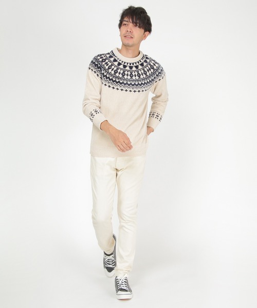 ikka（イッカ）の「球心柄モールクルーニット（ニット/セーター・メンズ・オフホワイト/グレー/ボルドー/ネイビー・S/M/L/XL）」の6枚目の写真