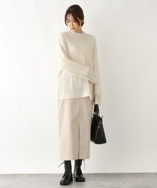 GLOBAL WORK(グローバルワーク)の「メッシュニットプルオーバー/157586(ニット/セーター・レディース・オフホワイト/マスタード/キャメル・FREE)」の4枚目の写真