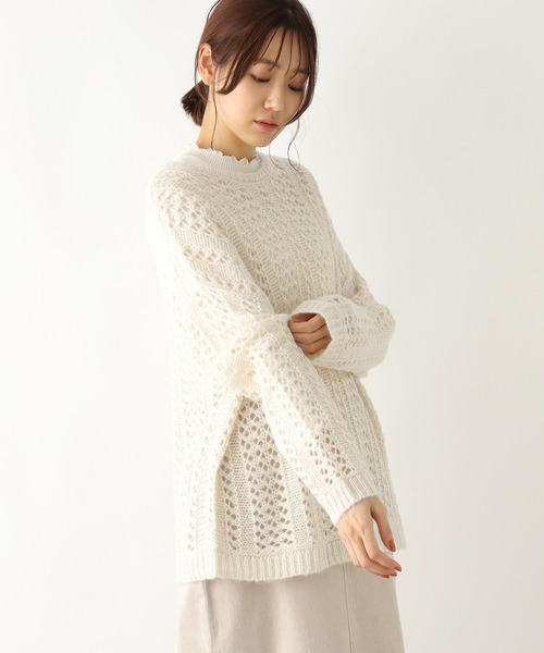 GLOBAL WORK(グローバルワーク)の「メッシュニットプルオーバー/157586(ニット/セーター・レディース・オフホワイト/マスタード/キャメル・FREE)」の9枚目の写真
