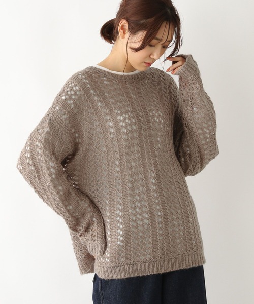 GLOBAL WORK(グローバルワーク)の「メッシュニットプルオーバー/157586(ニット/セーター・レディース・オフホワイト/マスタード/キャメル・FREE)」の22枚目の写真