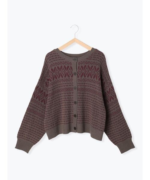 Samansa Mos2（サマンサ モスモス）の「前後着ジャカード柄カーディガン（カーディガン/ボレロ・レディース・グレー/ブラック/ベージュ・ﾌﾘ-）」の2枚目の写真