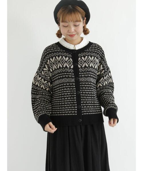 Samansa Mos2（サマンサ モスモス）の「前後着ジャカード柄カーディガン（カーディガン/ボレロ・レディース・グレー/ブラック/ベージュ・ﾌﾘ-）」の4枚目の写真