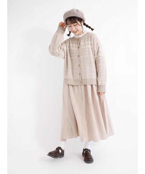 Samansa Mos2（サマンサ モスモス）の「前後着ジャカード柄カーディガン（カーディガン/ボレロ・レディース・グレー/ブラック/ベージュ・ﾌﾘ-）」の8枚目の写真