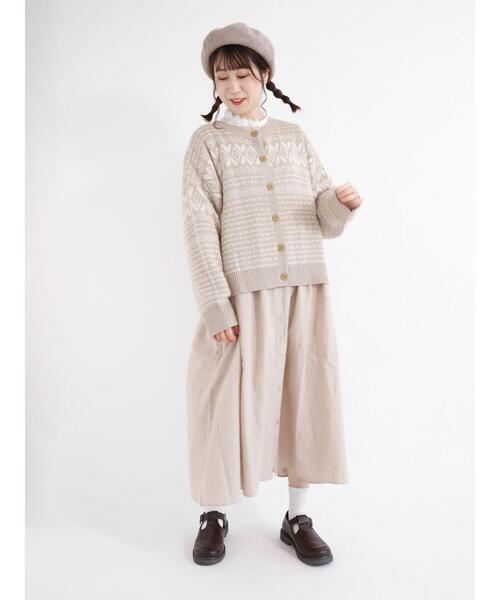 Samansa Mos2（サマンサ モスモス）の「前後着ジャカード柄カーディガン（カーディガン/ボレロ・レディース・グレー/ブラック/ベージュ・ﾌﾘ-）」の9枚目の写真