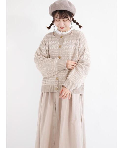 Samansa Mos2（サマンサ モスモス）の「前後着ジャカード柄カーディガン（カーディガン/ボレロ・レディース・グレー/ブラック/ベージュ・ﾌﾘ-）」の10枚目の写真