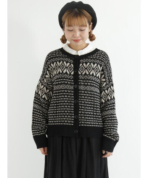 Samansa Mos2（サマンサ モスモス）の「前後着ジャカード柄カーディガン（カーディガン/ボレロ・レディース・グレー/ブラック/ベージュ・ﾌﾘ-）」の15枚目の写真