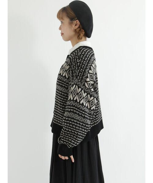 Samansa Mos2（サマンサ モスモス）の「前後着ジャカード柄カーディガン（カーディガン/ボレロ・レディース・グレー/ブラック/ベージュ・ﾌﾘ-）」の16枚目の写真