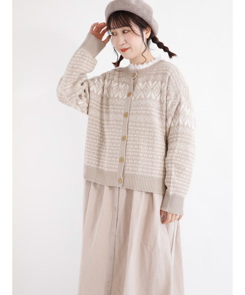 Samansa Mos2（サマンサ モスモス）の「前後着ジャカード柄カーディガン（カーディガン/ボレロ・レディース・グレー/ブラック/ベージュ・ﾌﾘ-）」の3枚目の写真
