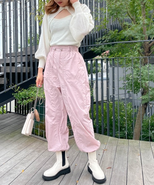 WEGO(ウィゴー)の「WEGO/ドローコードナイロンパンツ(カーゴパンツ・レディース・ブラック/カーキ/ピンク・FREE)」の7枚目の写真