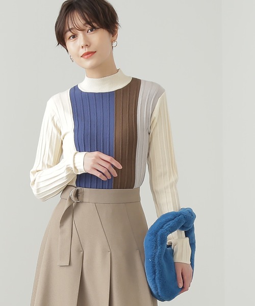 N.(N. Natural Beauty Basic)(エヌエヌナチュラルビューティーベーシック)の「◆カラーブロッキングハイネックリブニット(ニット/セーター・レディース・ホワイト系その他/ベージュ系その他/ネイビー系・MEDIUM)」の1枚目の写真