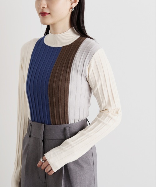 N.(N. Natural Beauty Basic)(エヌエヌナチュラルビューティーベーシック)の「◆カラーブロッキングハイネックリブニット(ニット/セーター・レディース・ホワイト系その他/ベージュ系その他/ネイビー系・MEDIUM)」の10枚目の写真