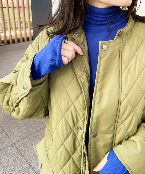 StyleSea（スタイルシー）の「2WAYキルティングスナップロングコート（ミリタリージャケット・レディース・オリーブ/ブラック・MEDIUM）」の14枚目の写真