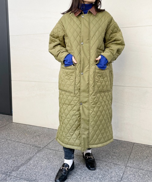 StyleSea（スタイルシー）の「2WAYキルティングスナップロングコート（ミリタリージャケット・レディース・オリーブ/ブラック・MEDIUM）」の8枚目の写真