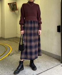 着やせ効果抜群★ニットドッキングワンピ