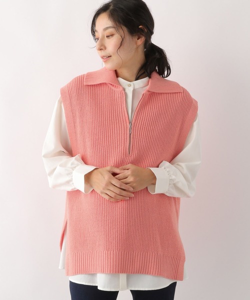 LEPSIM（レプシィム）の「マタニティ／7ゲージハーフジップベスト　178907（マタニティウェア/グッズ・レディース・ピンク/ネイビー/グレイッシュベージュ・FREE）」の3枚目の写真