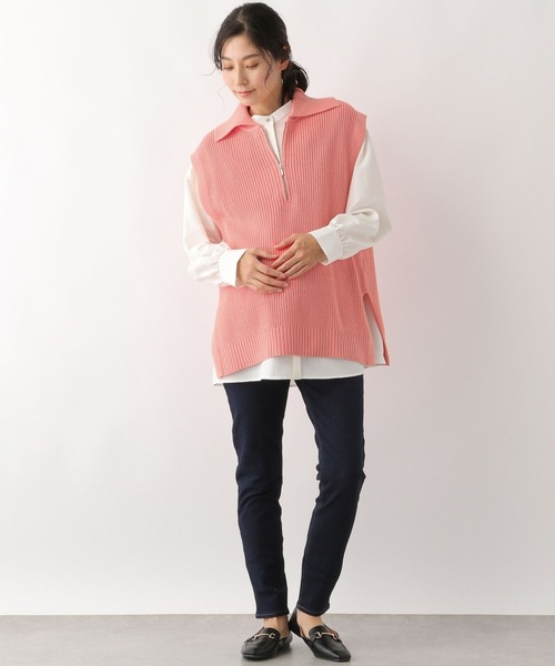 LEPSIM（レプシィム）の「マタニティ／7ゲージハーフジップベスト　178907（マタニティウェア/グッズ・レディース・ピンク/ネイビー/グレイッシュベージュ・FREE）」の6枚目の写真