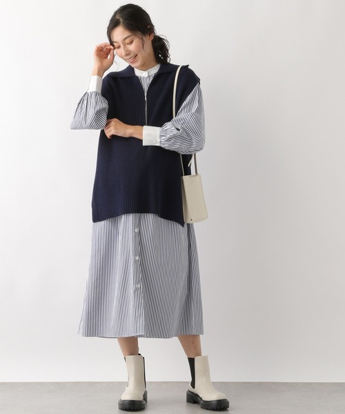 LEPSIM（レプシィム）の「マタニティ／7ゲージハーフジップベスト　178907（マタニティウェア/グッズ・レディース・ピンク/ネイビー/グレイッシュベージュ・FREE）」の4枚目の写真