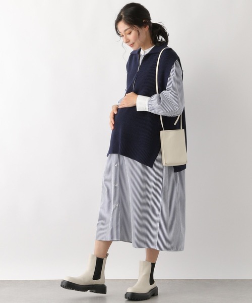 LEPSIM（レプシィム）の「マタニティ／7ゲージハーフジップベスト　178907（マタニティウェア/グッズ・レディース・ピンク/ネイビー/グレイッシュベージュ・FREE）」の21枚目の写真