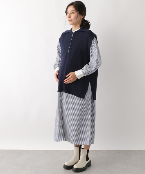 LEPSIM（レプシィム）の「マタニティ／7ゲージハーフジップベスト　178907（マタニティウェア/グッズ・レディース・ピンク/ネイビー/グレイッシュベージュ・FREE）」の14枚目の写真