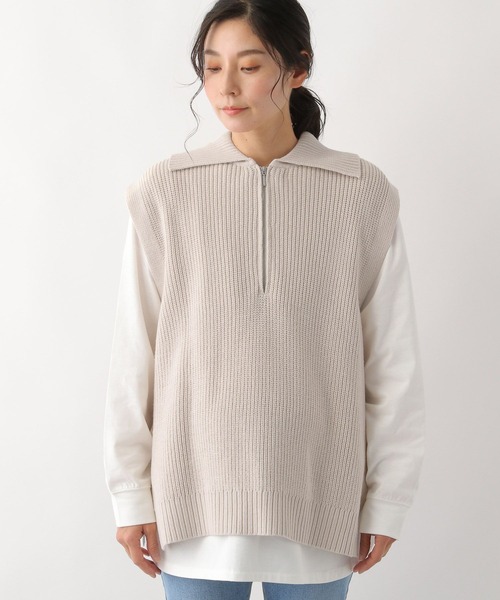 LEPSIM（レプシィム）の「マタニティ／7ゲージハーフジップベスト　178907（マタニティウェア/グッズ・レディース・ピンク/ネイビー/グレイッシュベージュ・FREE）」の16枚目の写真